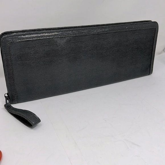 Neiman Marcus Tie Zip Around Long Travel Gray Clutch - Picture 1 of 9